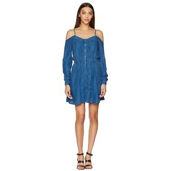 The Kooples Denim Off-Shoulder Summer A-Line Dress - Picture 3 of 4